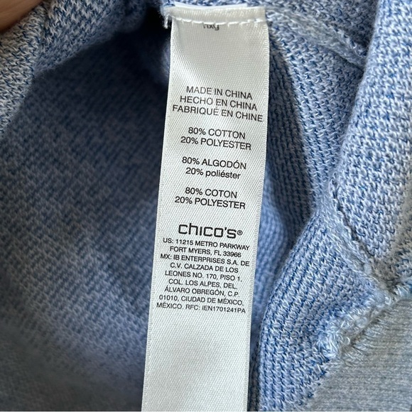 CHICO’S Women’s Fine Knit Sweater 1 Blue White Mix Media Floral Casual Spring - Picture 7 of 11